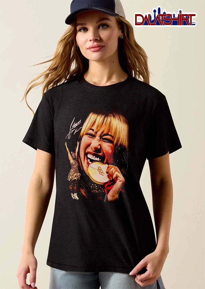 Tara Lipinski Biting Gold Medal Celebrating Figure Skater Photo shirt