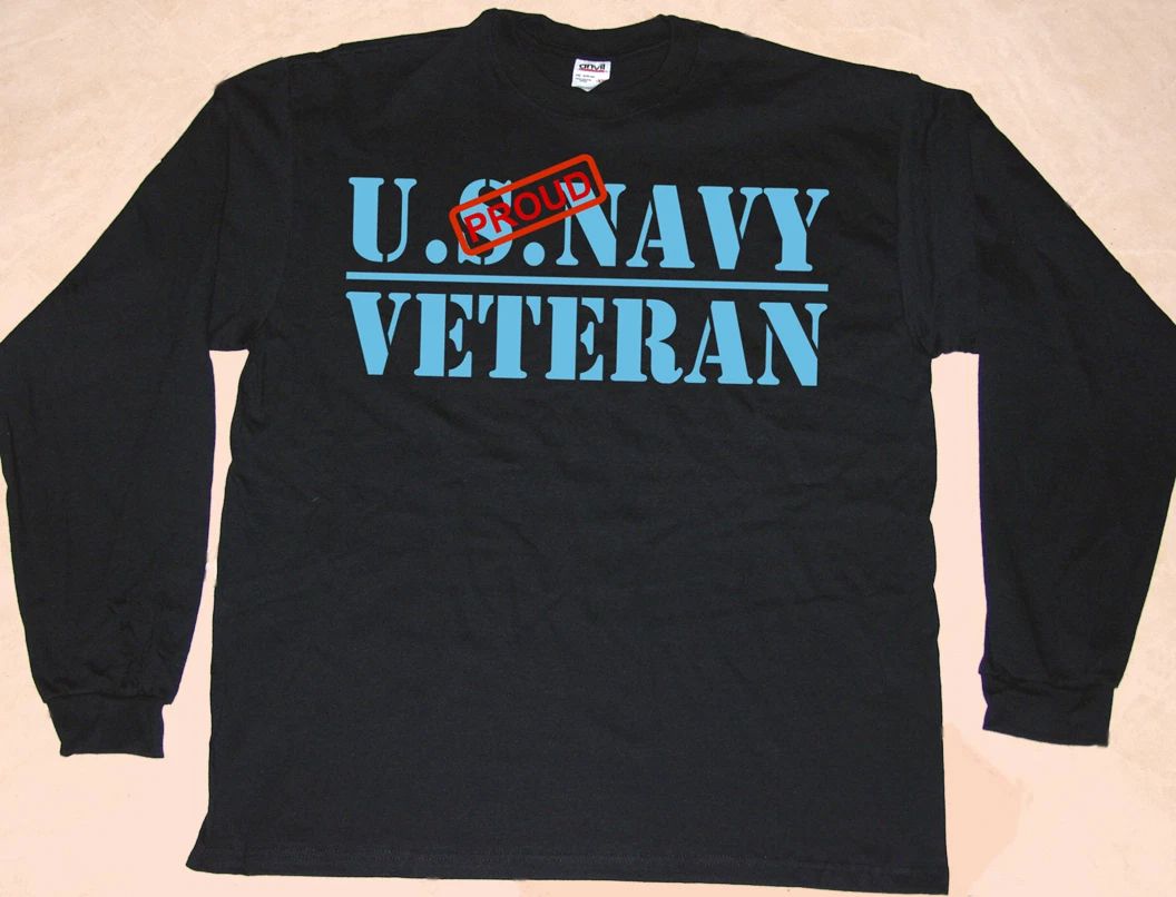 Long Sleeve T-Shirt, Military, U.S.NAVY Vetreran, Proud, Political, Cotton Black
