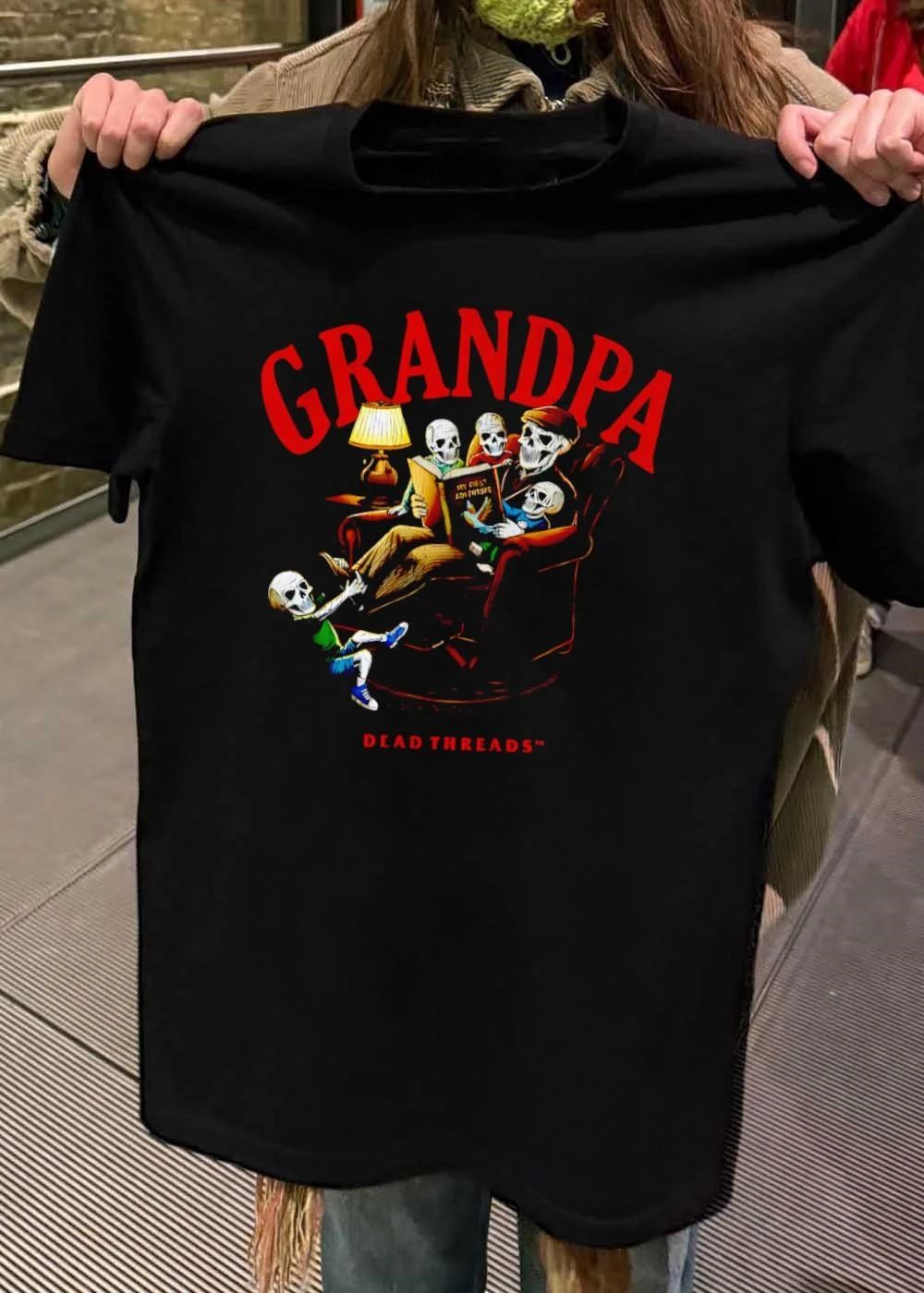 Dead Threads Grandpa Reading My First Adventure Skeleton Family shirt