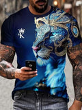 Men T Shirts Fashion Abstract Blue Lion Head Casual Short Sleeve Novelty Trendy