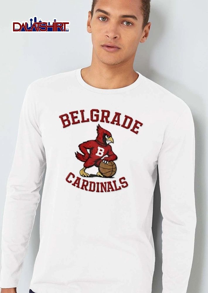 Belgrade Cardinals Cartoon Bird Mascot Leaning On Basketball shirt