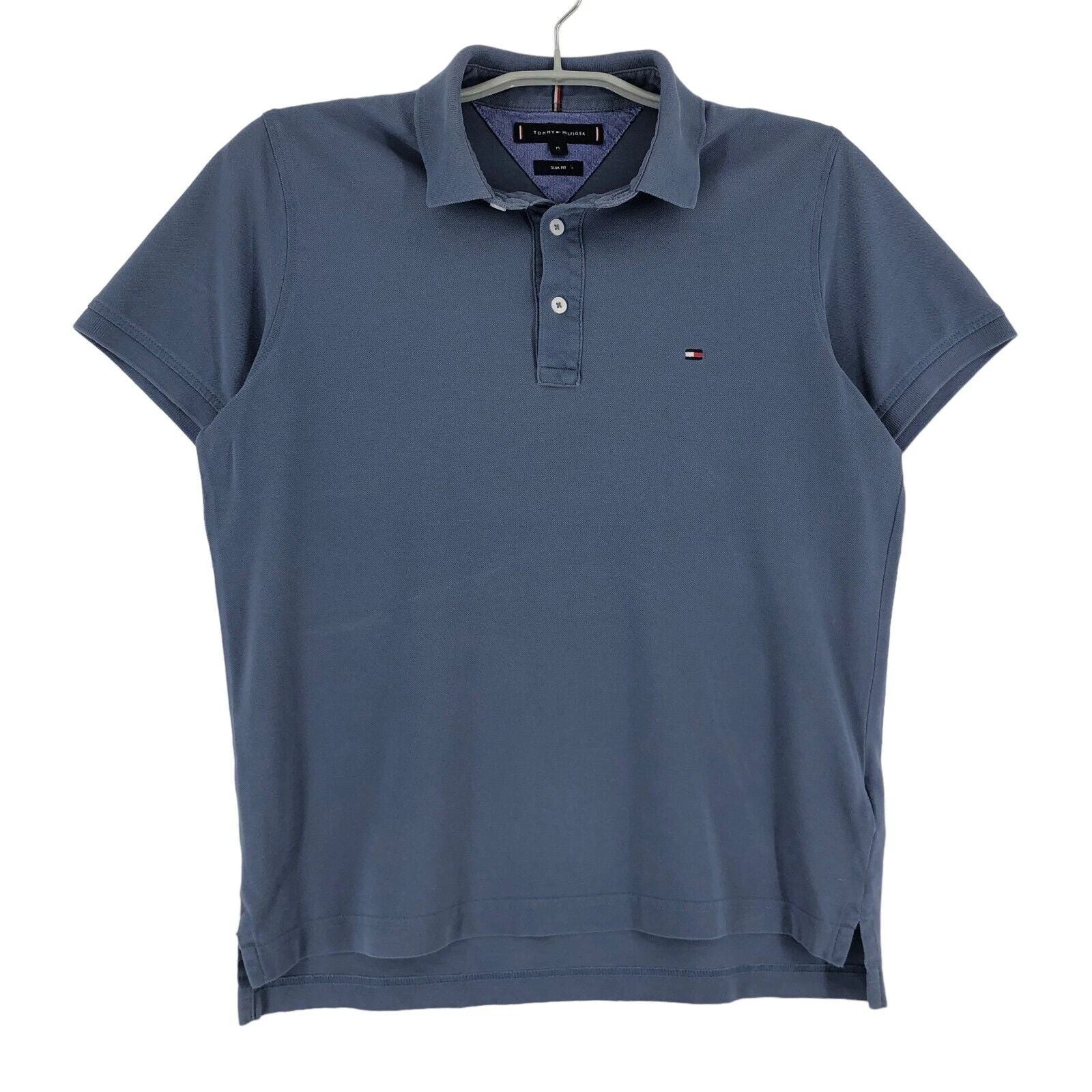 TOMMY HILFIGER Slim Fit Blue Polo Neck T-Shirt Men Size M