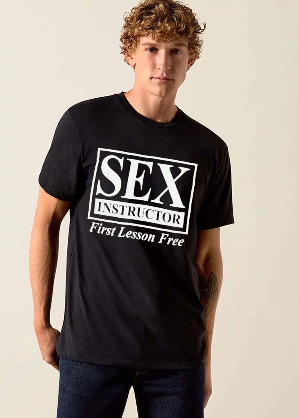 Sex Instructor First Lesson Free Framed Boxed Serif Typography shirt