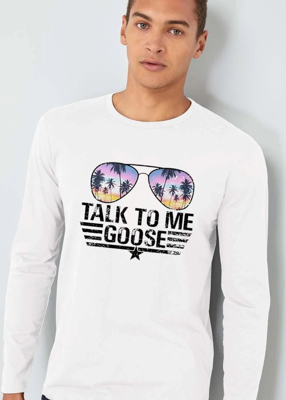 Talk To Me Goose Distressed Aviator Sunglasses Tropical Palm Trees Sunset Reflection Wings Star shirt