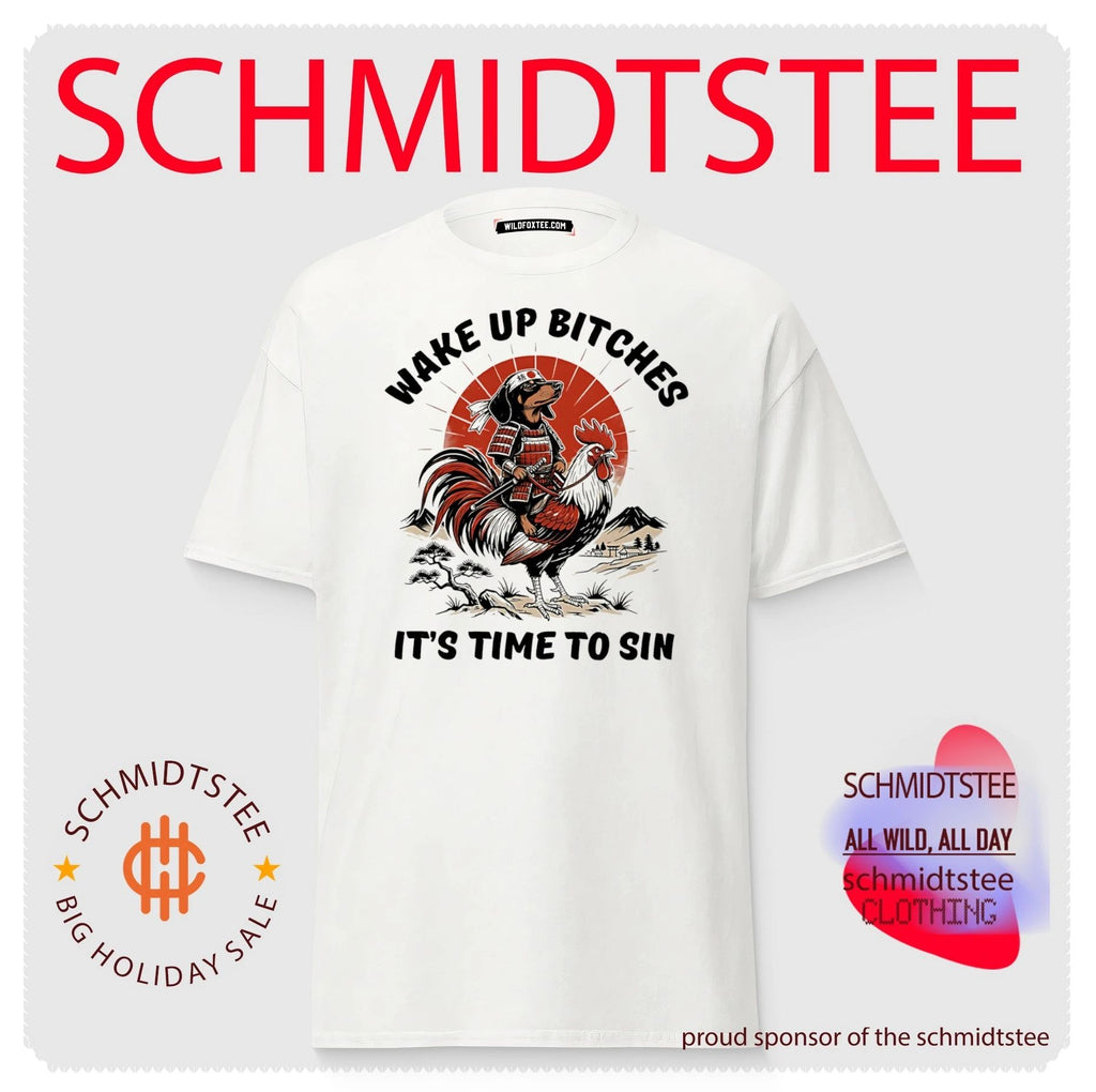Wake up bitches it’s time to sin Samurai riding Rooster humorous Japanese shirt