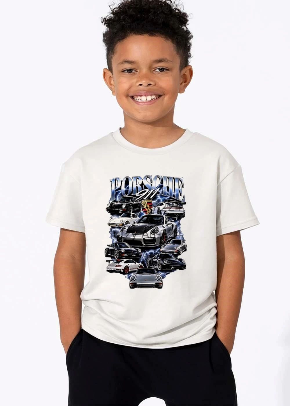 Porsche 911 Chrome Text Blue Lightning Sports Cars Collage Bootleg shirt