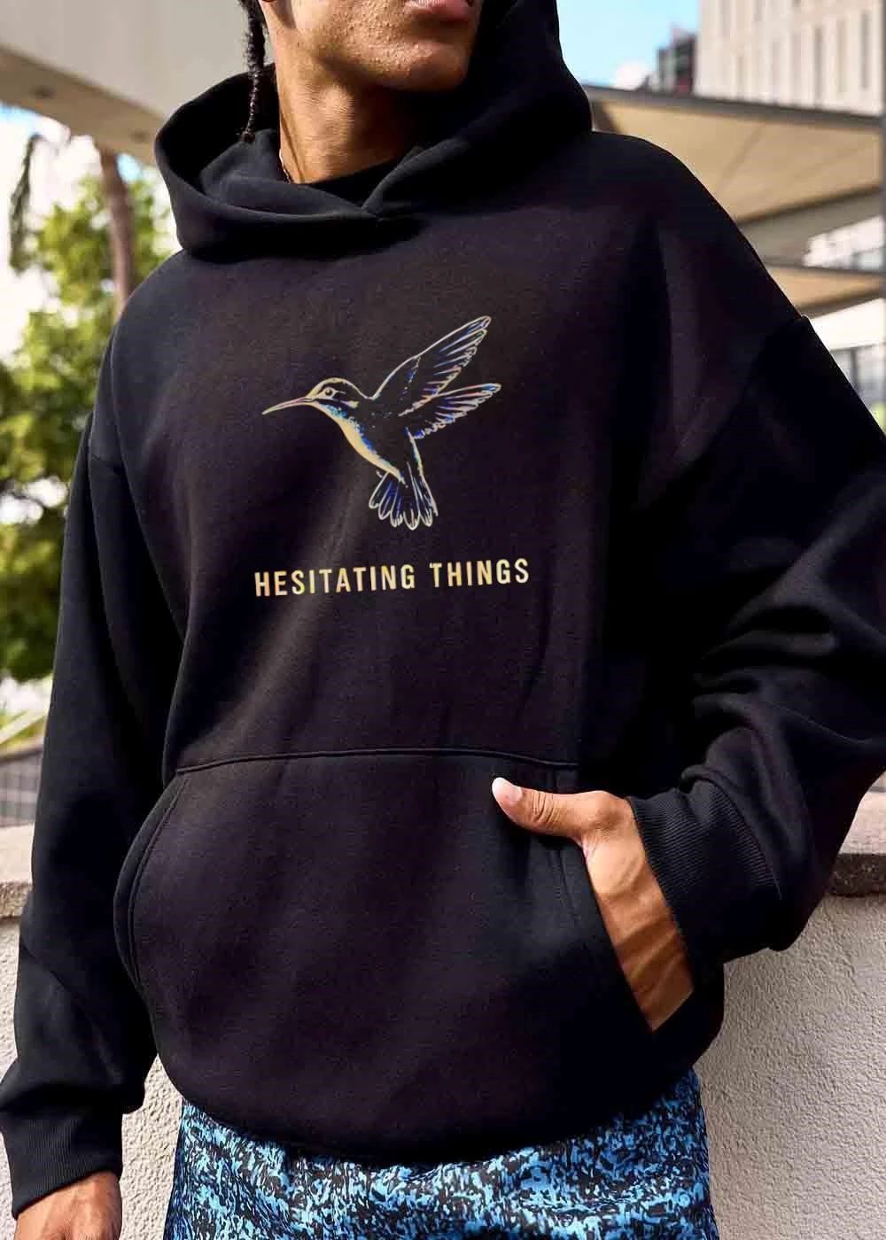 Hesitating Things Golden Hummingbird Flying Line Art Sketch shirt