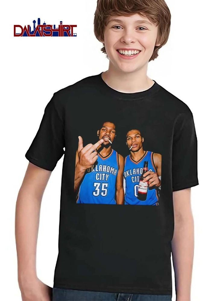 Oklahoma City 35 and 0 Kevin Durant and Russell Westbrook cigarette beer middle finger shirt