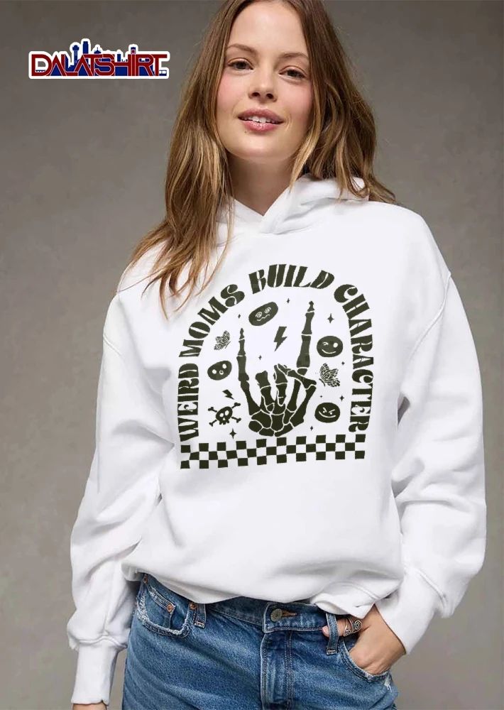 Weird Moms Build Character Skeleton Hand Rock On Checkered Pattern shirt