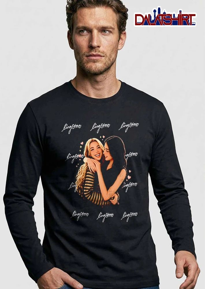Lingorm Blonde Brunette Women Hugging Pink Hearts Cartoon shirt