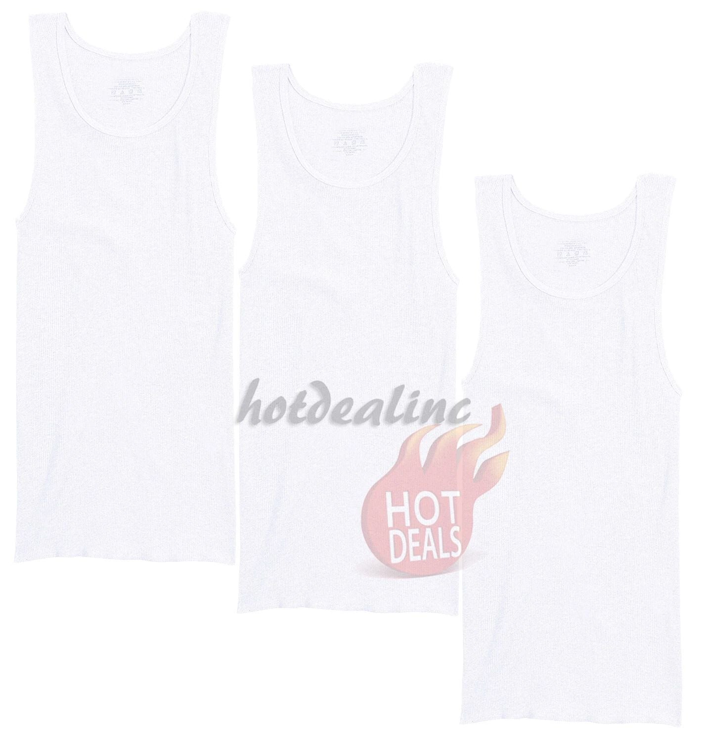 Lot 3 or 6 Pack Men White Cotton Tank Top A-Shirt Wife Beater Ribbed Undershirt