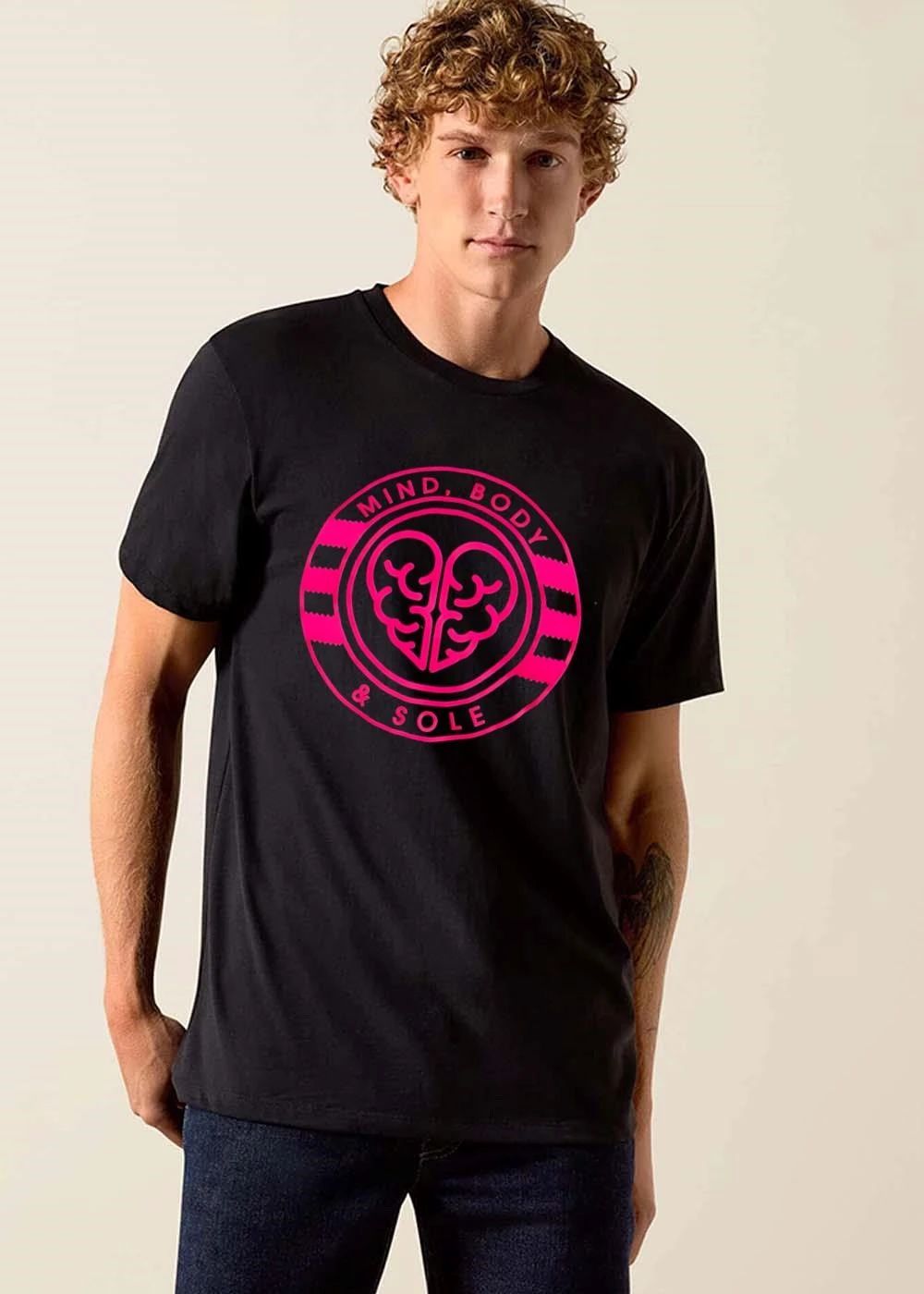 Mind Body And Sole Pink Neon Line Art Heart Brain Emblem shirt