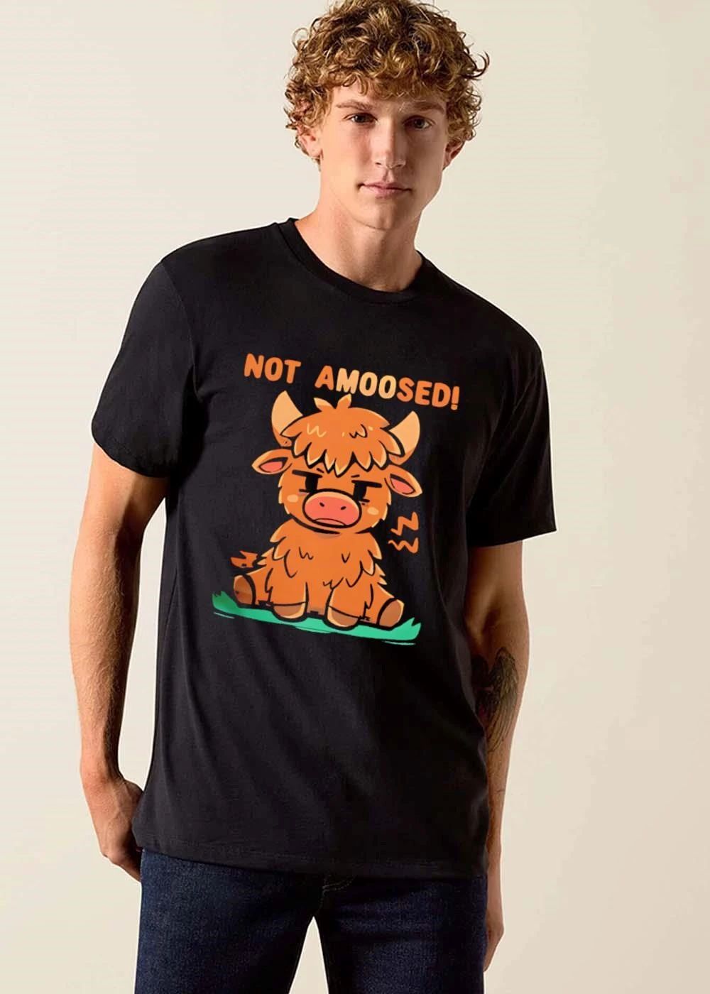 Not Amoosed Cartoon Annoyed Fluffy Highland Cow Sitting shirt