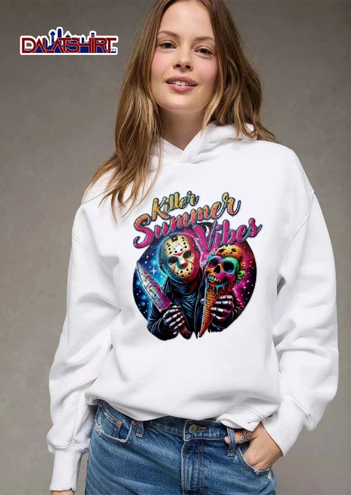 Killer Summer Vibes Hockey Mask Slasher Holding Knife Skull Ice Cream Cone Cosmic shirt