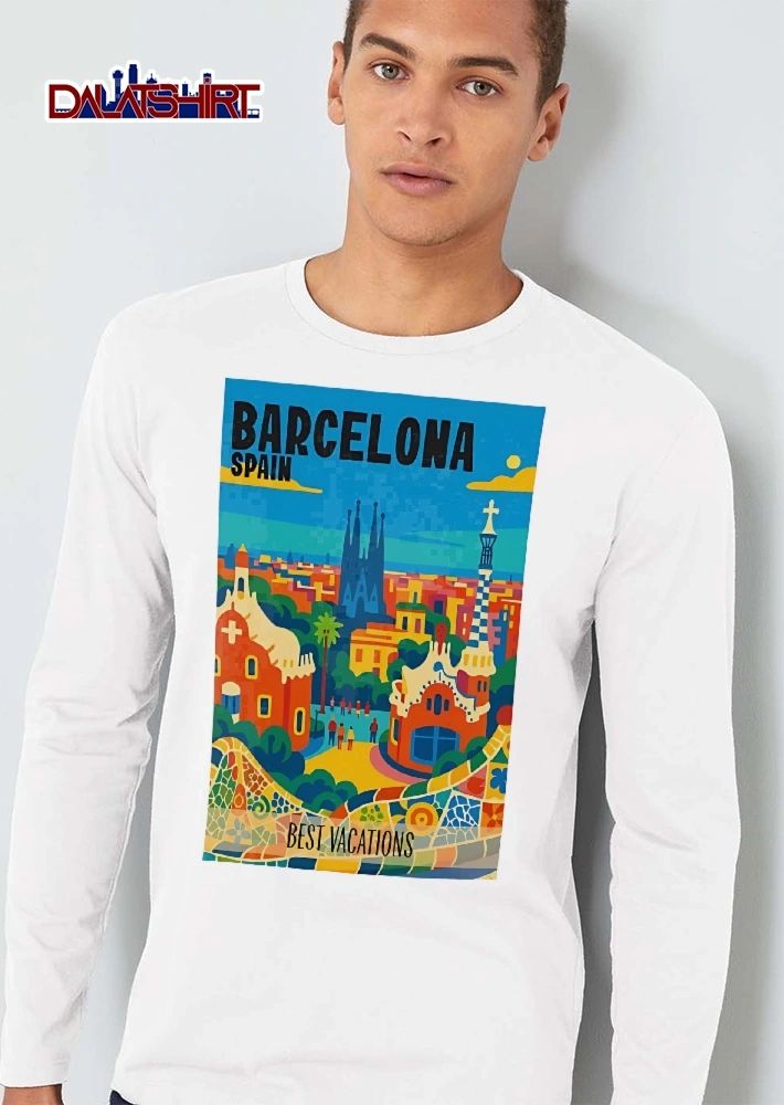 Barcelona Spain Retro Travel Poster Park Guell Sagrada Familia Mosaic shirt