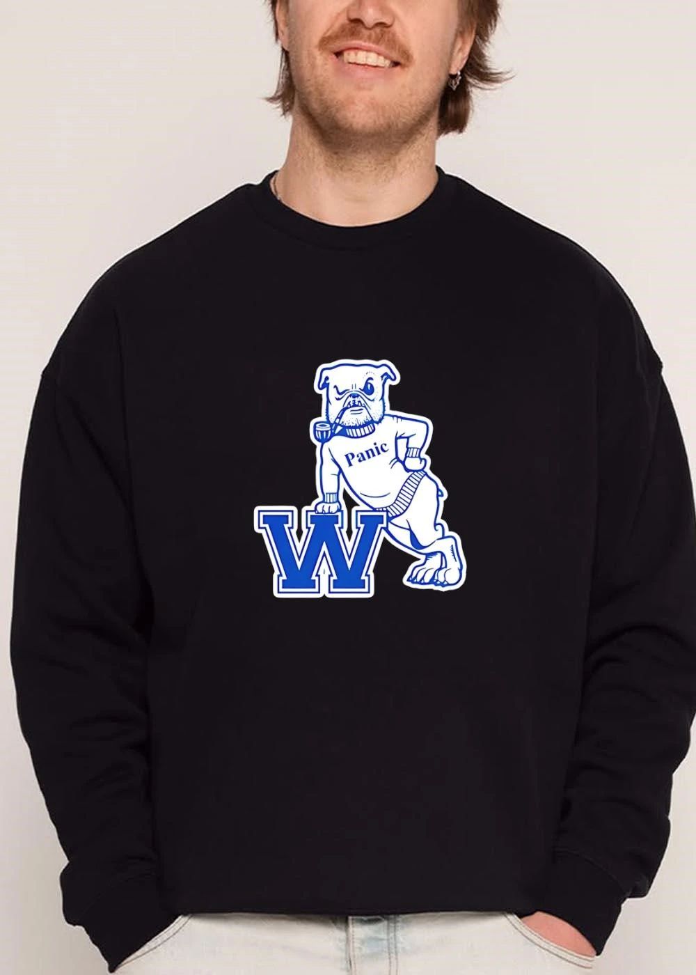 Panic Vintage Cartoon Bulldog Smoking Pipe Leaning On Block Letter W shirt