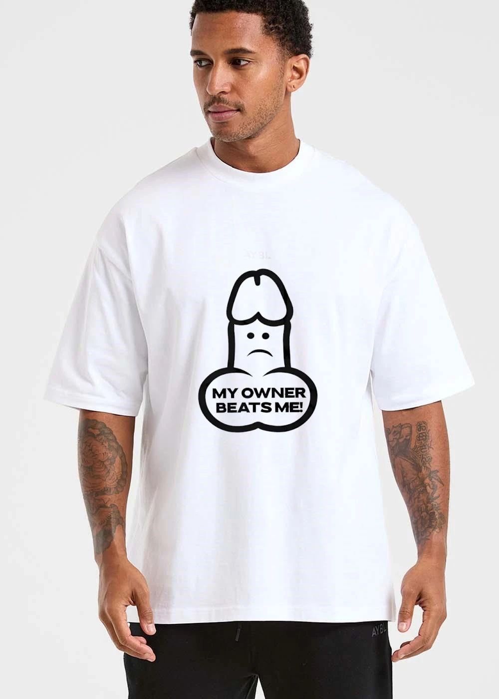 Funny My Owner Beats Me Sad Frowning Cartoon Penis Line Art shirt