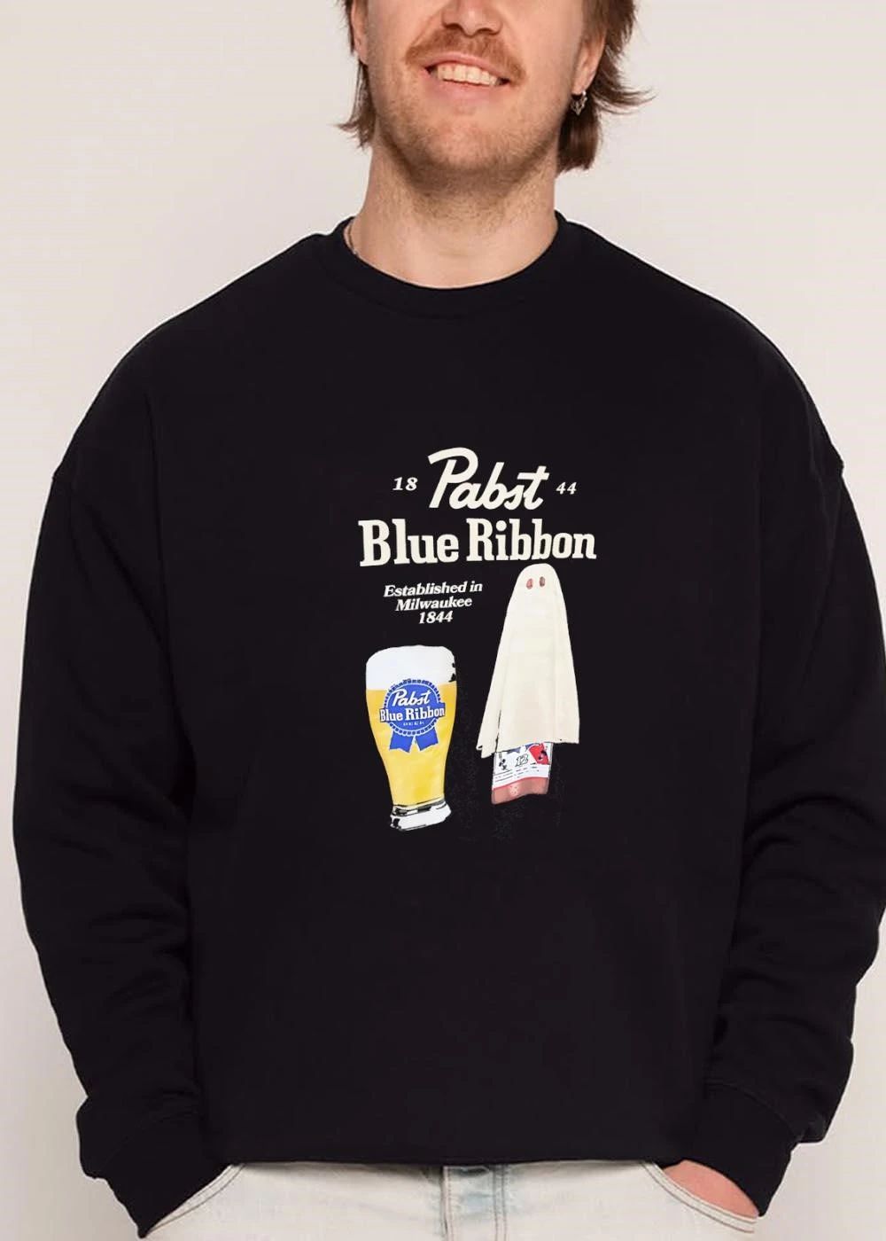 Pabst Blue Ribbon Established In Milwaukee 1844 Sheet Ghost Beer Glass shirt