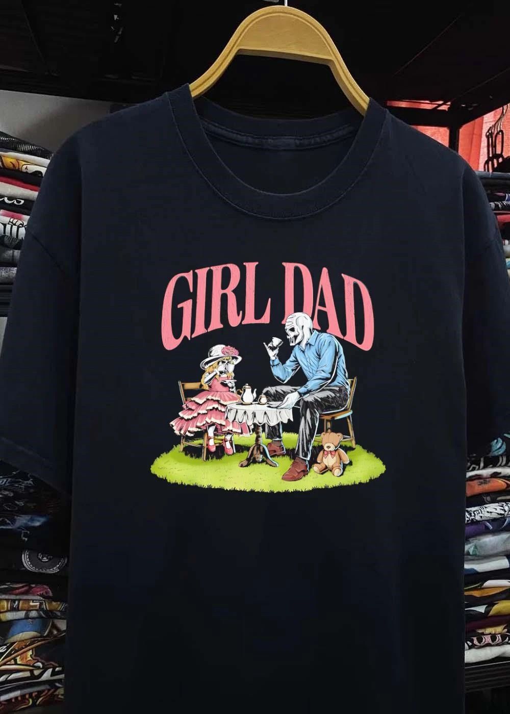 Skeletal Father and Daughter Enjoying Tea Party Girl Dad shirt