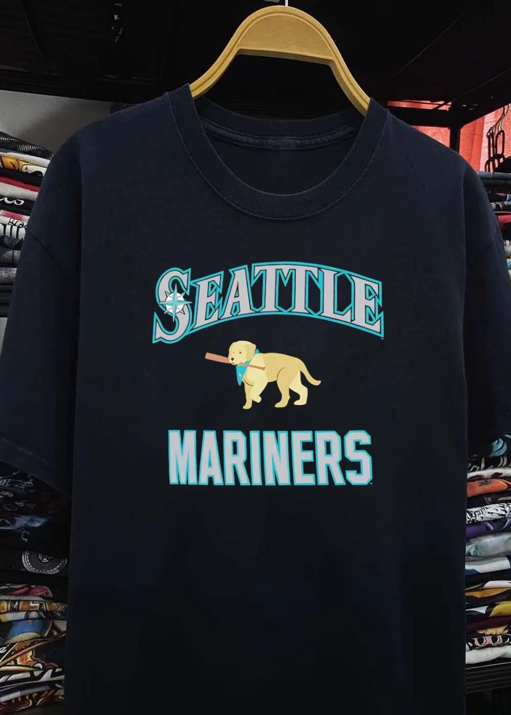 Seattle Mariners Golden Retriever Puppy Holding Baseball Bat Shirt