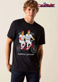 Amarillo Sod Poodles Soddies Cyclists Druw Jones Demetrio Crisantes Cartoon Caricature Riding Tandem Bicycle shirt