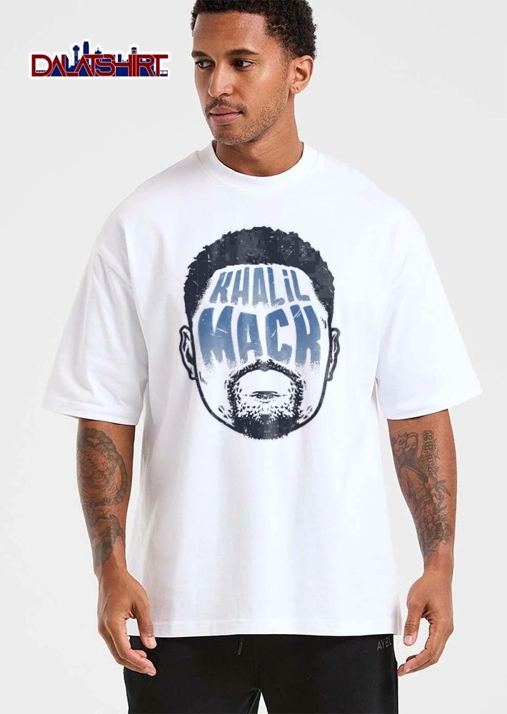 Khalil Mack Bearded Face Silhouette Blue Typography Distressed shirt