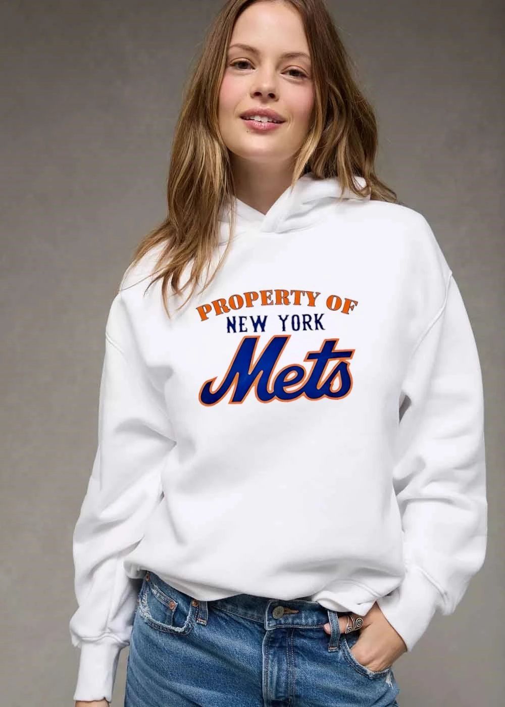 New York Mets MLB Property Of Arched Text Blue Orange Script Logo shirt
