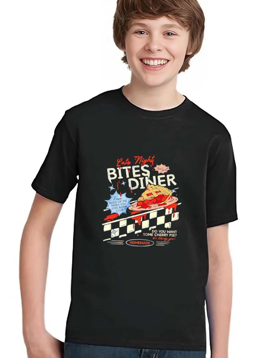 Late Night Bites Diner Do You Want Some Cherry Pie Its Bloody Good Homemade Dripping Red Slice Checkered Pattern shirt