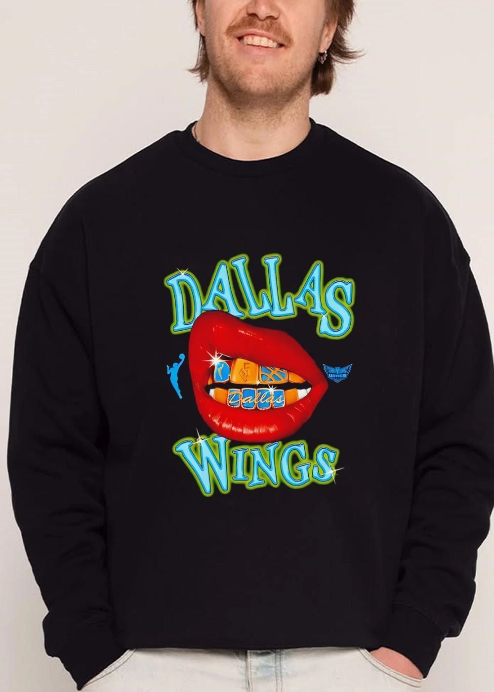 Dallas Wings WNBA Red Open Lips Gold Grillz Sparkles shirt