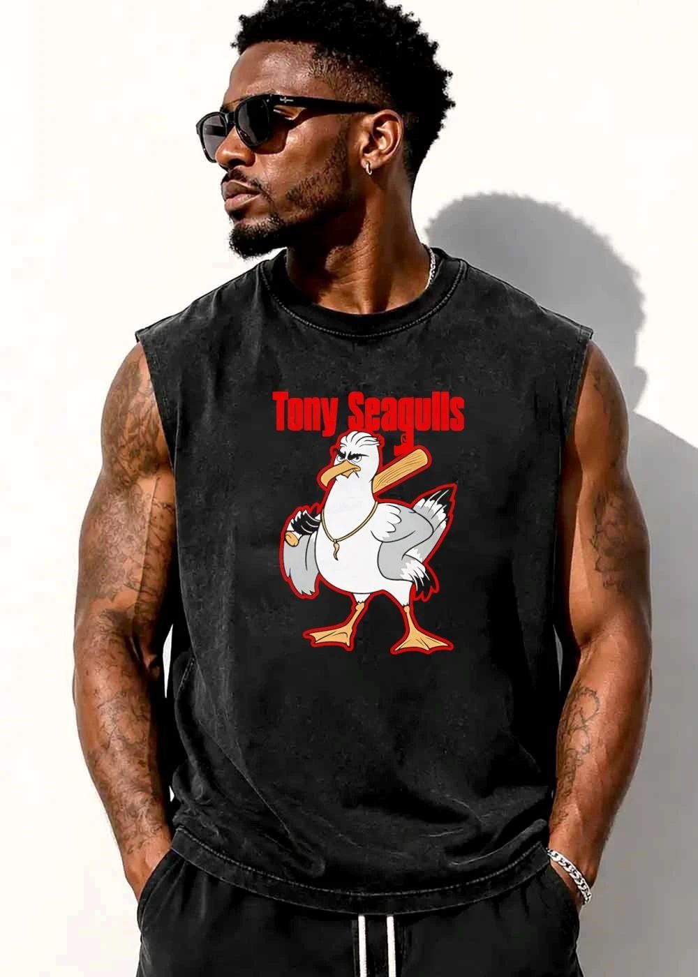 Tony Seagulls Cartoon Mobster Bird Baseball Bat Italian Horn shirt