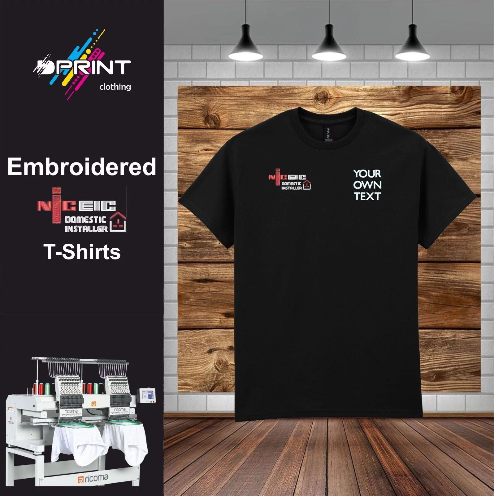 NicEic Plumber Embroidered Personalised T-Shirt With Company Name workwear