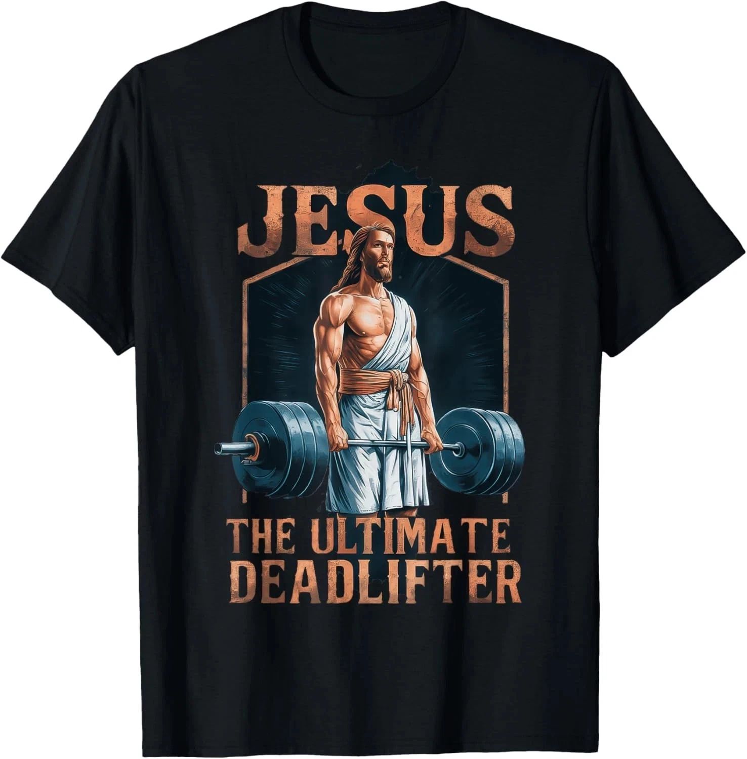 Jesus The Ultimate Deadlifter Fitness Gym Vintage Christian T-Shirt S-5XL