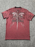 Mens Henley T-Shirt Modern Culture Born For Blood Graphic Back Print, Size S