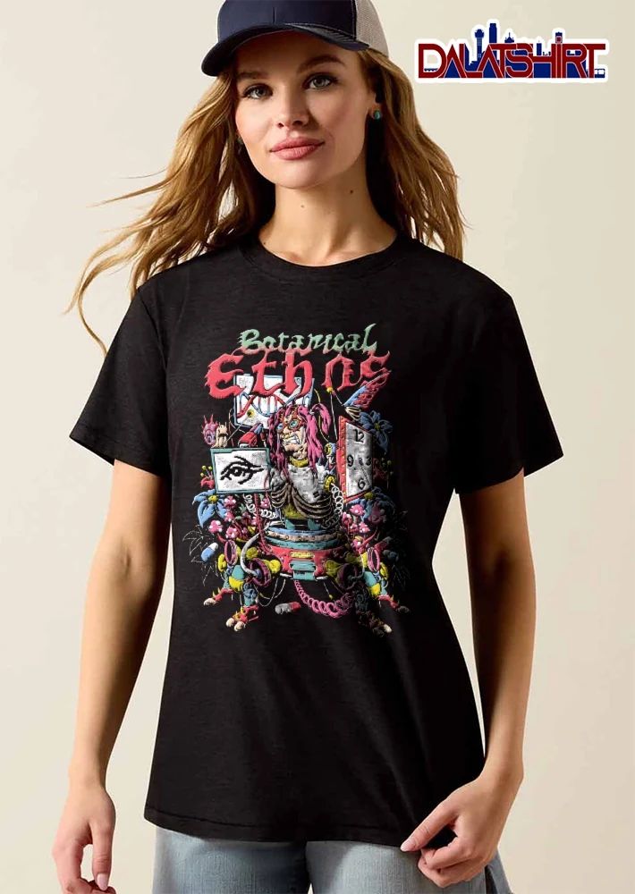 Botanical Ethnos Cyberpunk Cyborg Clock DNA Strand Pill Mushroom Botanical Cartoon shirt