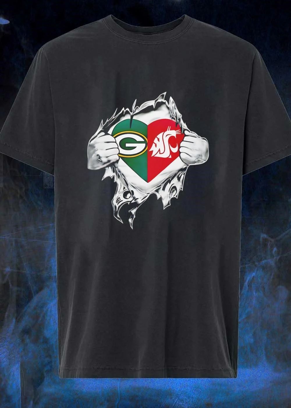 Rip Through Heart Green Bay Packers Washington State Cougars T-Shirt