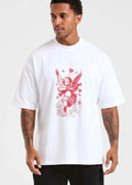 Red Pink Vintage Line Art Cherub Cupid Holding Shotgun Hearts Clouds shirt
