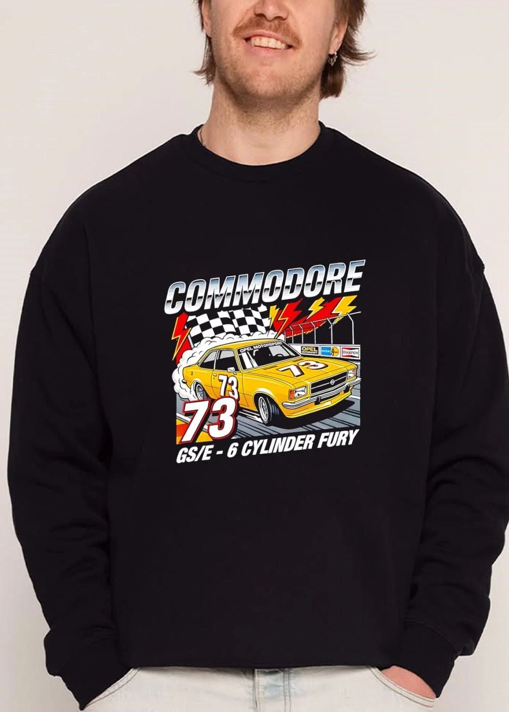 Opel Commodore Gs E 6 Cylinder Fury 73 Yellow Race Car Drifting Checkered Flag Retro Illustration shirt