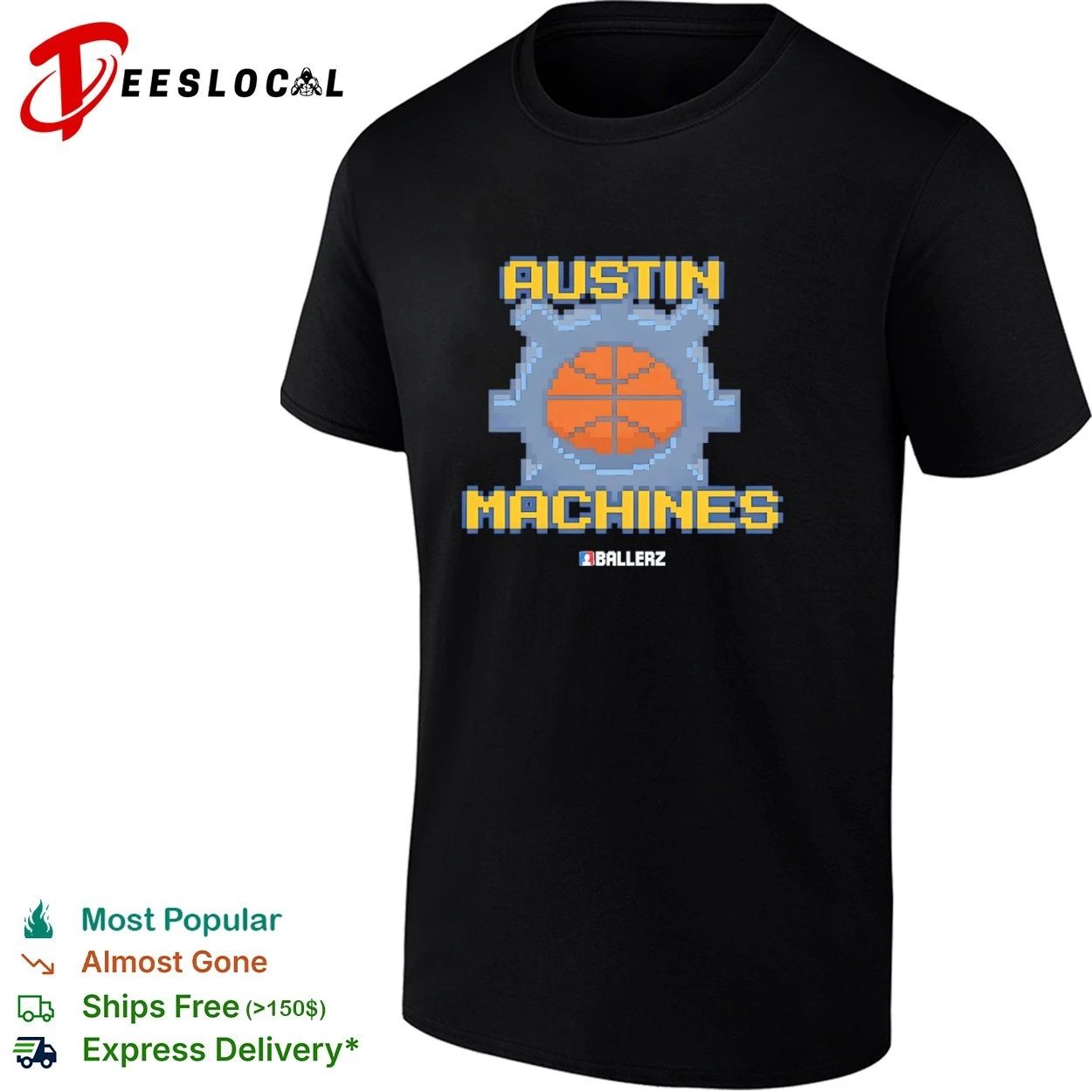 Austin Machines Ballerz basketball pixel art T-shirt