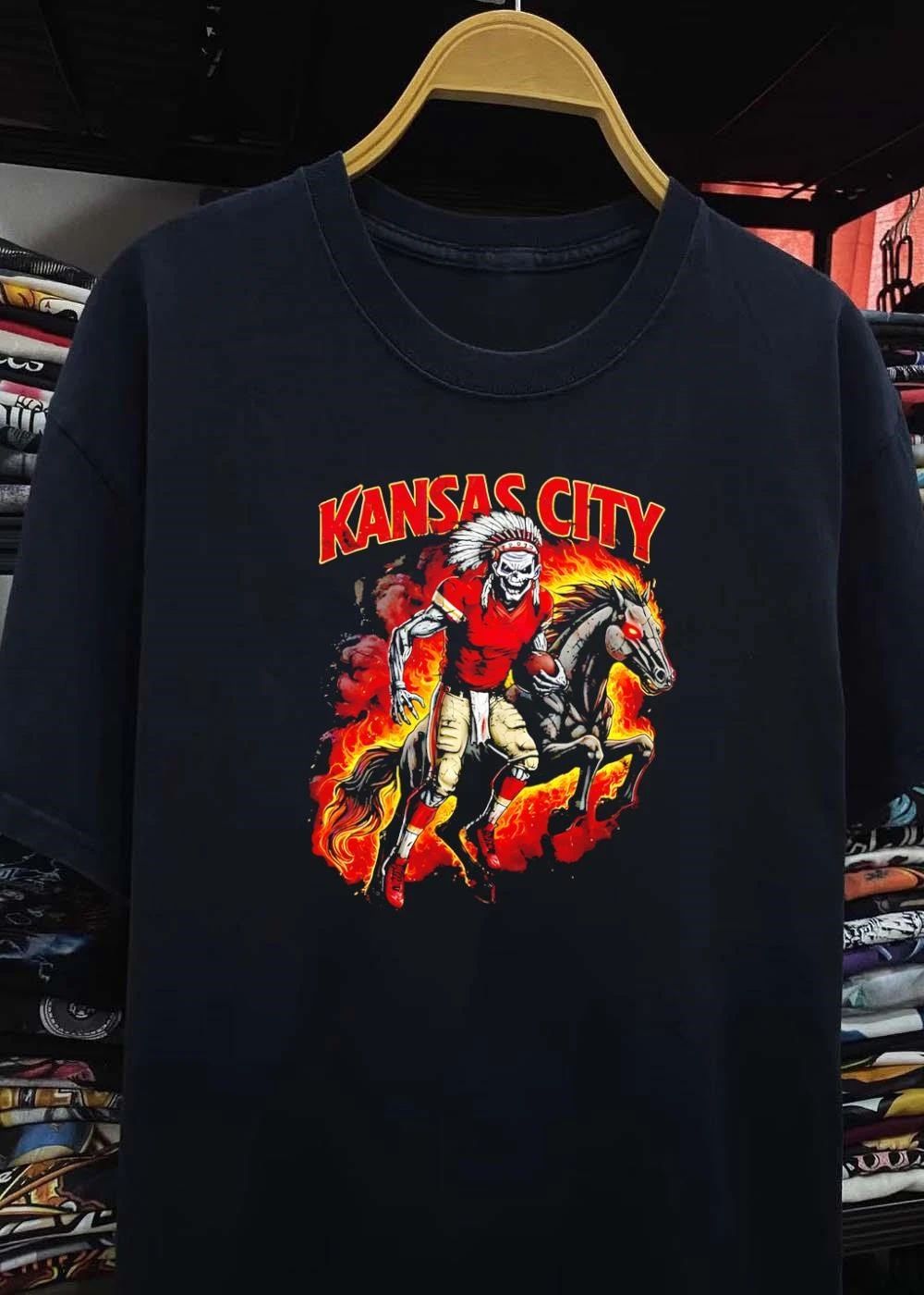 Kansas City Skeleton Player Running on Fire Horse Kansas City T-Shirt