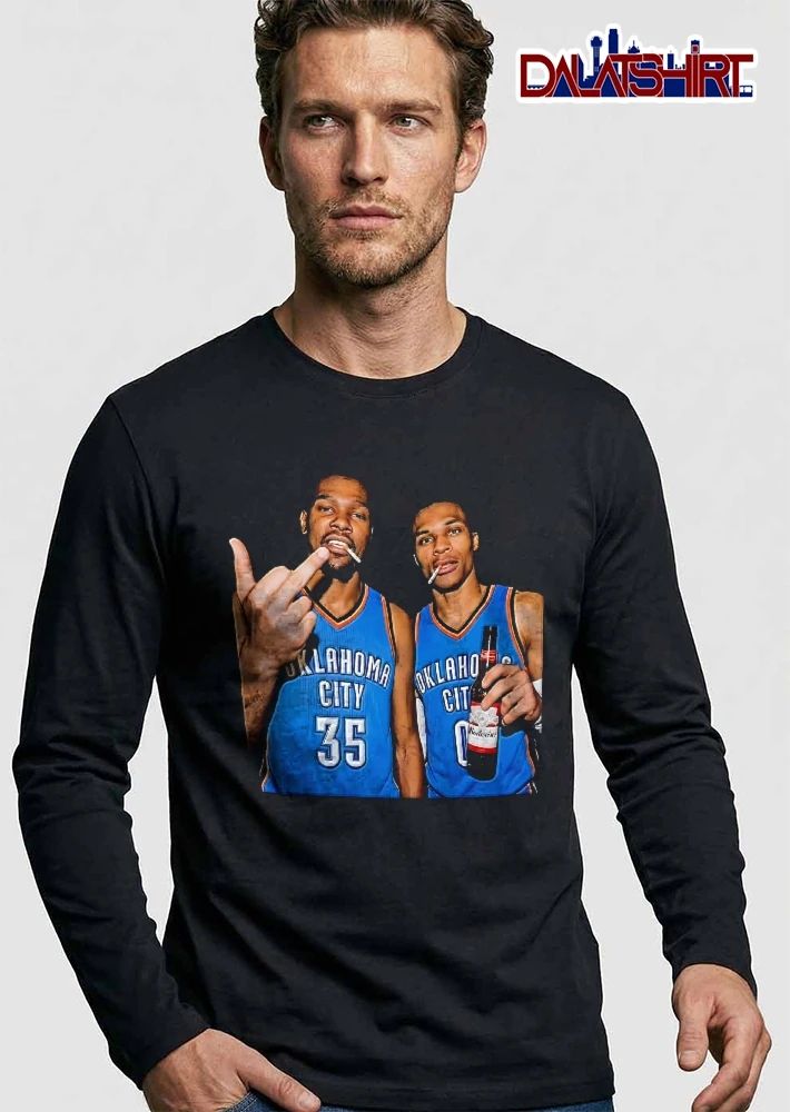 Oklahoma City 35 and 0 Kevin Durant and Russell Westbrook cigarette beer middle finger shirt