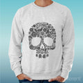 Felpa Man Light Sweater Light Grey " Skull Flowers Draw "