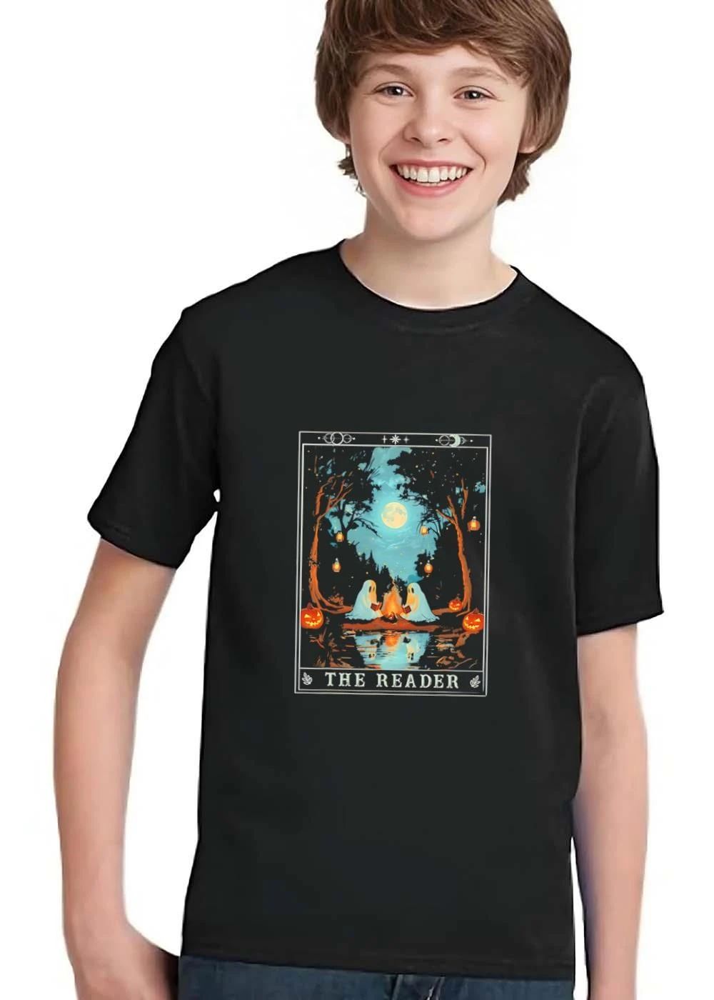 The Reader Tarot Card Cute Ghosts Reading Campfire Forest shirt