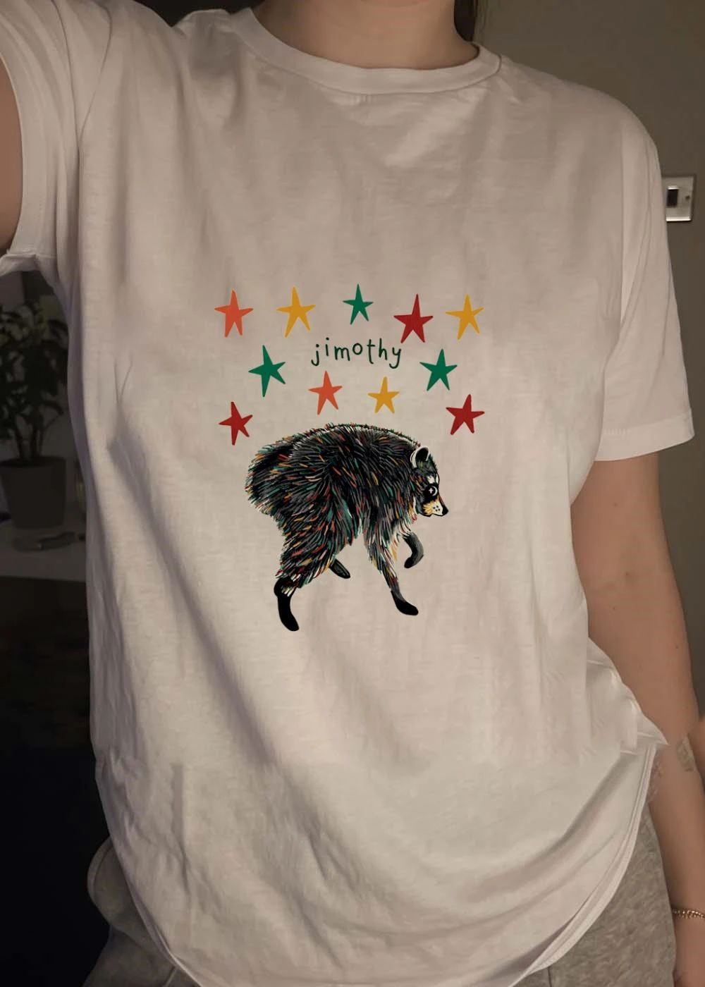 Starry Jimothy Colorful Bear Illustration Whimsical Animal Art Shirt