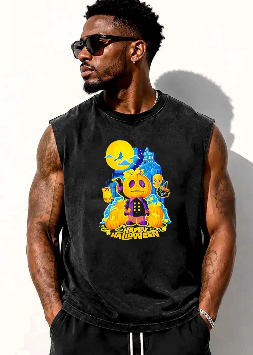 Happy Halloween Cartoon Pumpkin Character Crow Haunted House Moon shirt