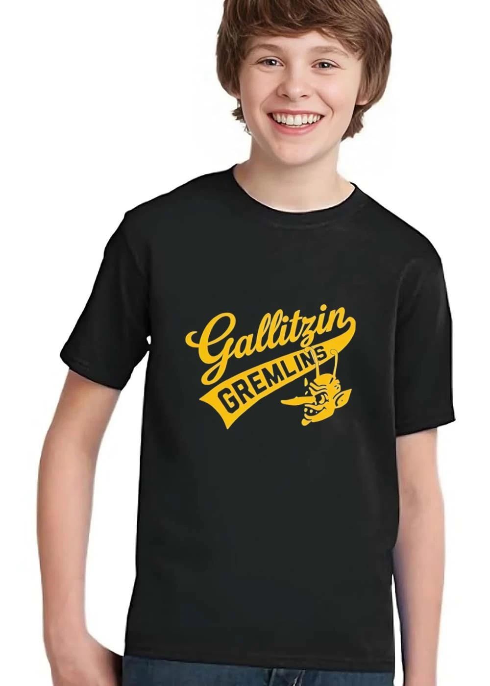 Gallitzin Gremlins Yellow Script Text Cartoon Mascot Head Profile Banner shirt