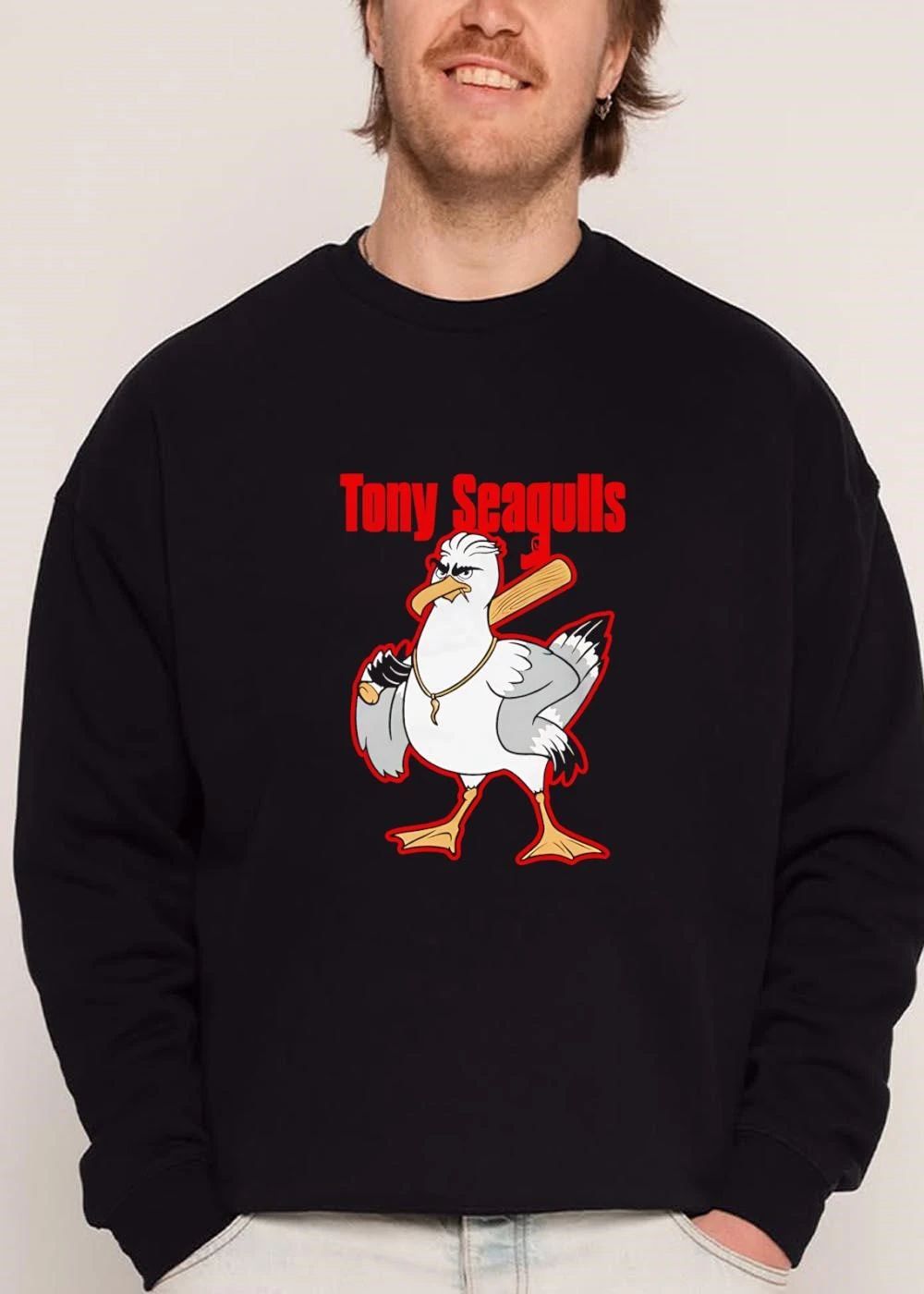 Tony Seagulls Cartoon Mobster Bird Baseball Bat Italian Horn shirt