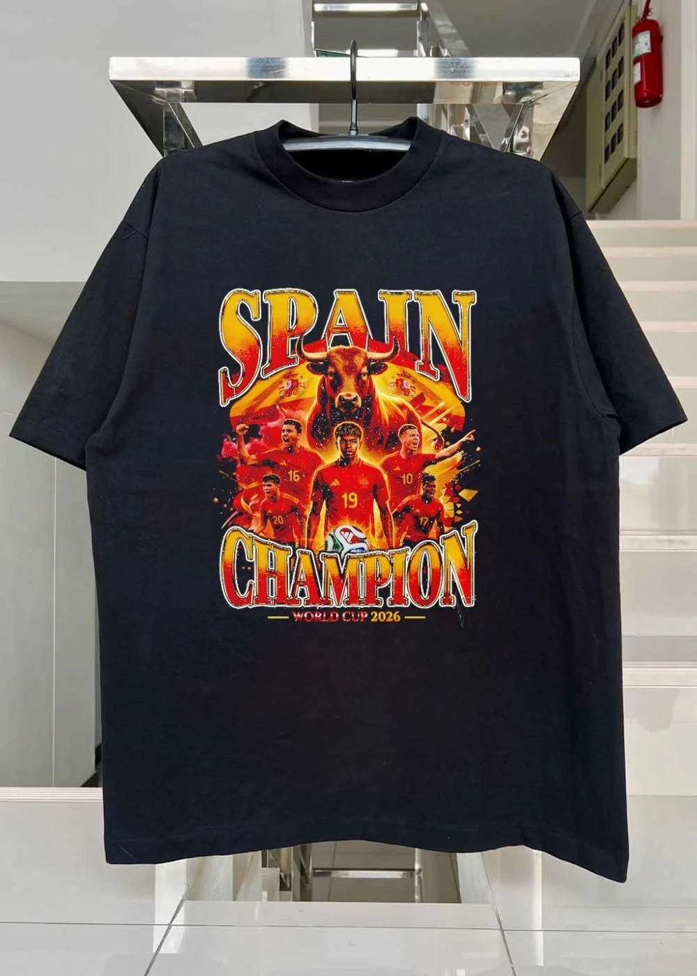 Spain Champion World Cup 2026 Soccer Players Bull Print Men T-Shirt