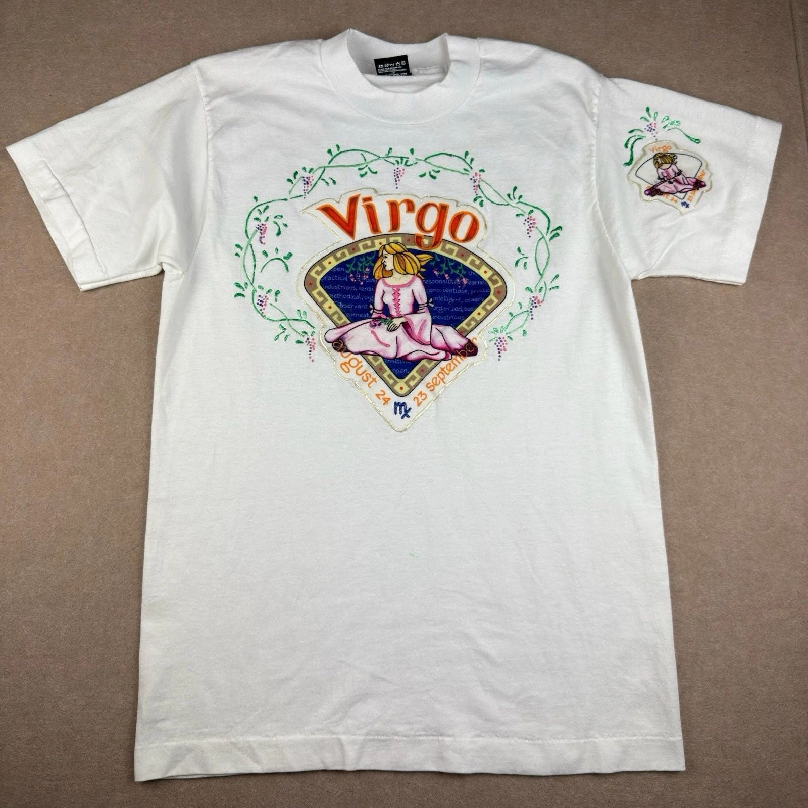 Vintage Virgo Zodiac Astrology Horoscope T Shirt Mens M White 90s Made USA