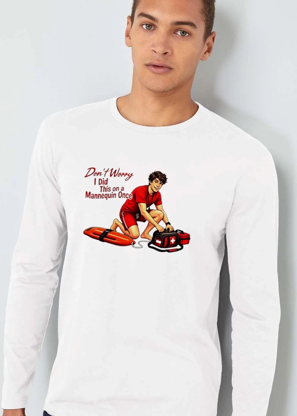 Dont Worry I Did This On A Mannequin Once Cartoon Lifeguard Kneeling First Aid Bag shirt