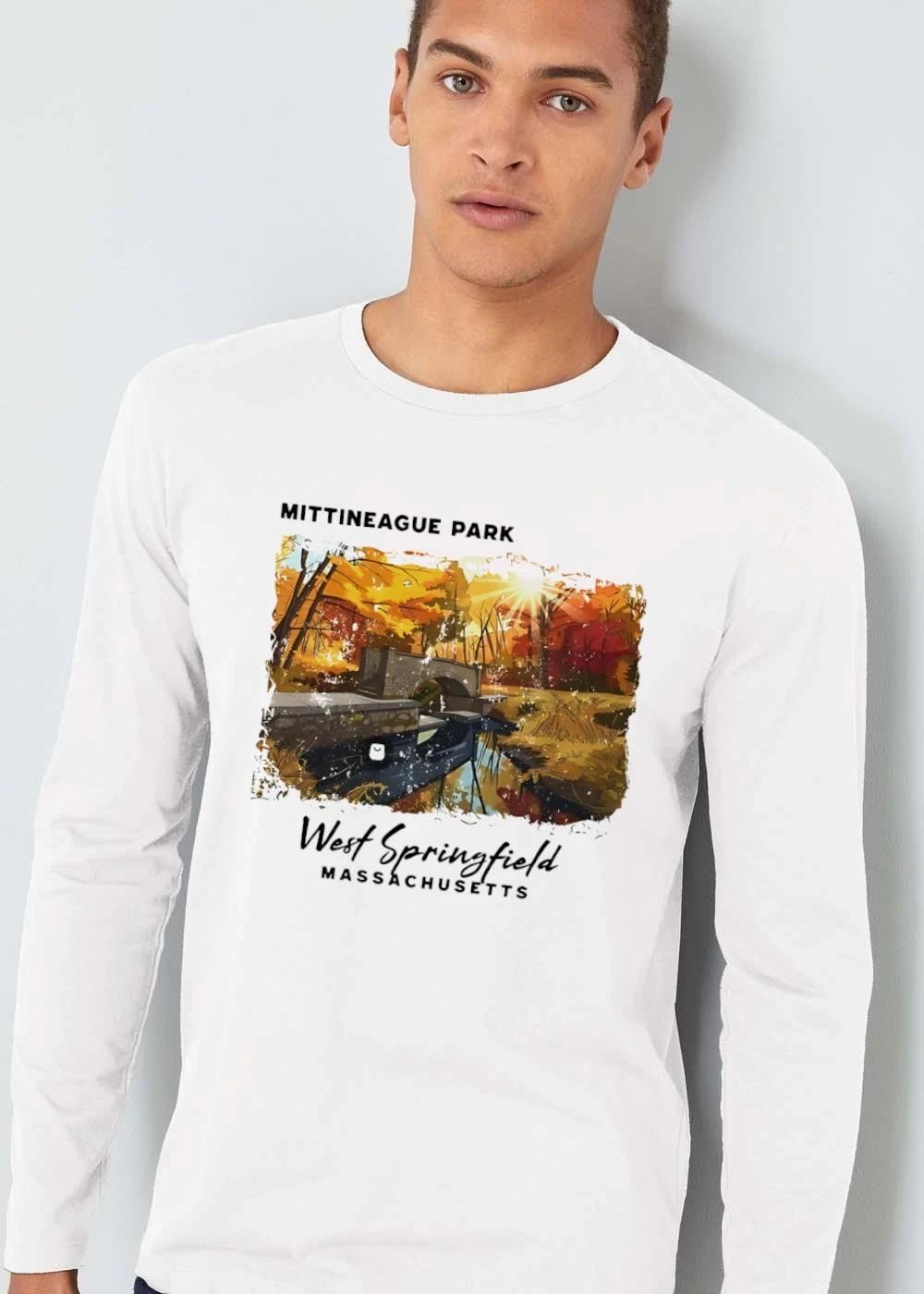 Mittineague Park West Springfield Massachusetts Autumn Foliage Stone Bridge Stream Watercolor Landscape shirt